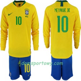 Koszulka Brazylia Neymar JR 10 Dziecięcy Domowe Koszulki Piłkarskie Mistrzostwa Świata 2018 Długi Rękaw
